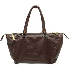 Celine Dark Brown Triple Zip Satchel, BROWN