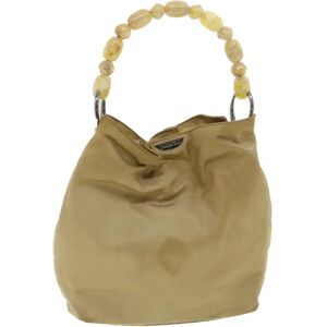 Christian Dior Maris Pearl Hand Bag Nylon Beige Auth bs4600