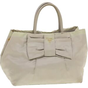 Prada Hand Bag Nylon Beige Auth bs5442