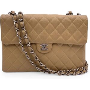 Chanel Vintage Beige Quilted Caviar Jumbo Timeless Classic Flap Bag