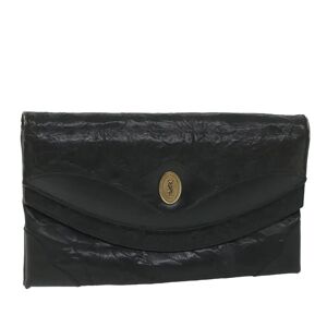 YSL SAINT LAURENT Clutch Bag Leather Black Auth fm2892