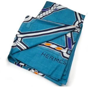 Hermes Blue Bridle Cotton Large Shawl Wrap