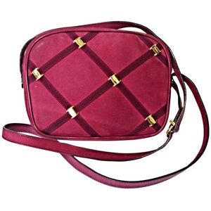 Salvatore Ferragamo Vintage vara collection wine, purple suede leather shoulder bag with golden bow charm