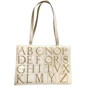 Tiffany & Co. PALOMA PICASSO Vintage ivory beige leather large shoulder bag, tote bag with golden alphabet, letter print