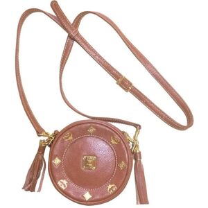 MCM Vintage brown leather round mini Suzy Wong shoulder bag with golden logo motifs