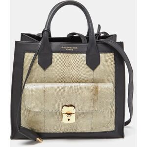 Balenciaga Black/Green Karung and Leather Padlock All Afternoon Tote