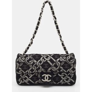 Chanel Black/Silver Printed Tweed CC Chainlink Flap Bag