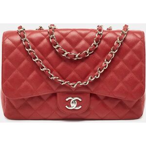 Chanel Red Quilted Caviar Leather Jumbo Classic Single Flap Bag