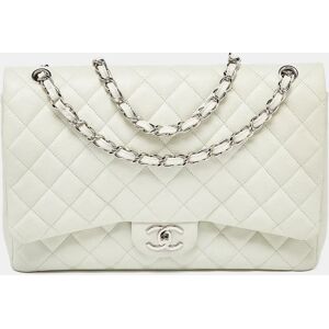 Chanel Off White Quilted Caviar Leather Maxi Classic Double Flap Bag