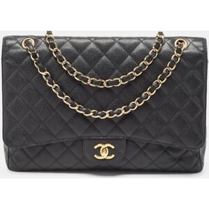 Chanel Black Quilted Caviar Leather Maxi Classic Single Flap Bag