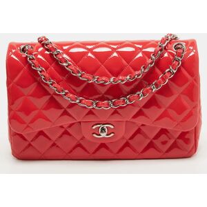 Chanel Red Quilted Patent Leather Jumbo Classic Double Flap Bag