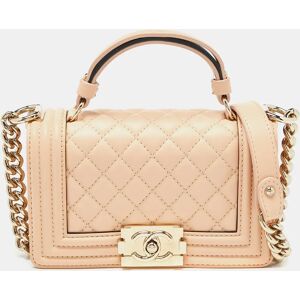 Chanel Beige Quilted Leather Small Boy Top Handle Bag