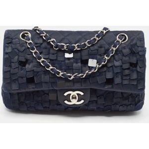 Chanel Navy Blue Quilted Satin Medium Classic Double Flap Bag