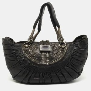 Christian Dior Black Pleated Leather Plisse Tote