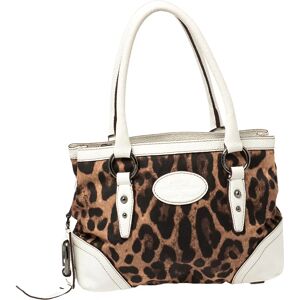 Dolce&Gabbana Brown Animal Print Fabric and Leather Satchel, White