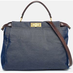 Fendi Blue/Brown Denim and Leather Large Peekaboo Top Handle Bag