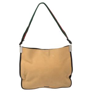 Gucci Khaki Brown Canvas and Leather Trim Web Detail Hobo, Brown