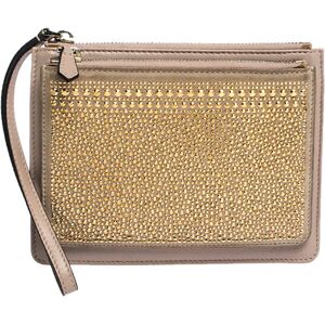 Valentino Nude Beige/Gold Leather and Suede Studded Wristlet Pouch