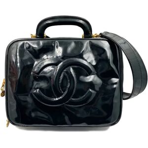 Chanel Vintage Black Patent Leather Vanity Case Shoulder Bag