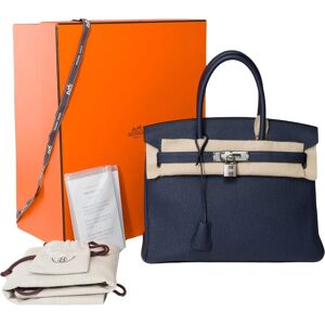 Birkin 30 handbag in Bleu nuit Togo leather, SHW - Size: Amazing​ ​Hermes​ ​Birkin​ ​30​ ​handbag​ ​in​ ​Bleu​ ​nuit​ ​Togo​ ​leather​ ​,​ ​palladium​ ​silver​ ​plated​ ​metal​ ​trim,​ ​double​ ​handle​ ​in​ ​blue​ ​leather​ ​allowing​ ​a​ ​hand​ ​carry F