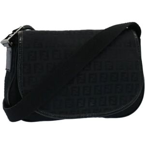 Fendi Zucchino Canvas Shoulder Bag Black Auth yk8645