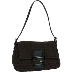 Fendi Zucchino Canvas Mini Mamma Baguette Shoulder Bag Brown Auth yk9034