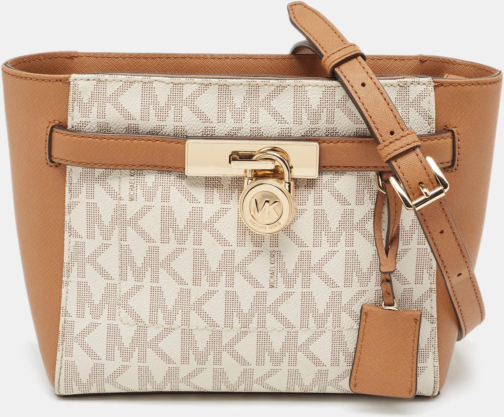 MICHAEL MICHAEL KORS Tan/White Signature Coated Canvas Hamilton Crossbody Bag