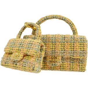 CHANEL★ * 1991-1994 Top Handle Bag Set Yellow Tweed 74703