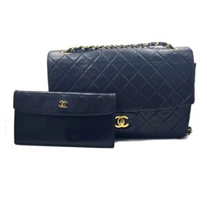 Chanel Vintage RARE Classic Flap Black Wallet Shoulder Bag Set