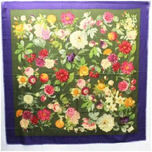 Gucci Old Large Stole Shawl Khaki x Purple Flora Pattern  Ladies Fruit