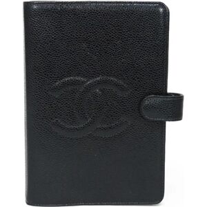 Chanel Notebook Cover Coco Mark Agenda MM Embossed Calf 6-hole Snap Button No. 7 CC Caviar Skin Black A07013 Men's Women's