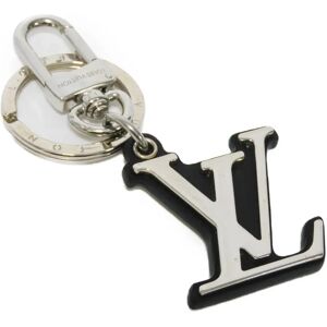 LOUIS VUITTON Keychain Porte Clef LV Classic Signature Calf Black Silver Logo Noir M00971 Men's