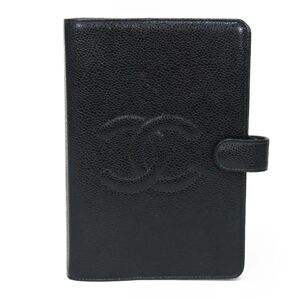 Chanel Notebook Cover Coco Mark Agenda MM Embossed Calf 6-hole Snap Button No. 7 CC Caviar Skin Black A07013 Men's Women's