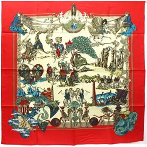 Hermes Silk Scarf Carre 90 Au FIL dela SOIE [As Threads Go] Red    Ladies Paper