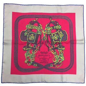 Hermes Scarf Muffler Carre 45 BRIDES de GALA [ceremonial bridle] Gray x Pink 100% Silk aq7067