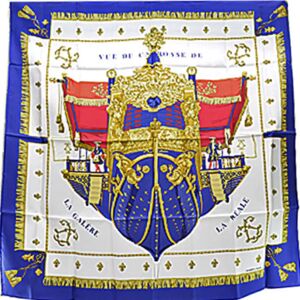 Hermes Scarf Carre 90 VUEDU CAROSSE DE LA GALERE REALE Queen Coronation Silk Navy x White Multicolor Women's