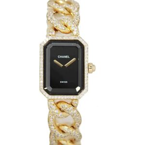 Chanel Premiere L size H0114 Genuine Diamond Ladies Watch Black Dial K18YG Yellow Gold Solid Quartz