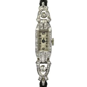 Vintage Ladies Platinum white gold Diamond French Art Deco Mechanical Wristwatch, 1925