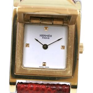 Hermes Medor Gold Plated x Leather 〇W Quartz Analog Display Women's White Dial Watch