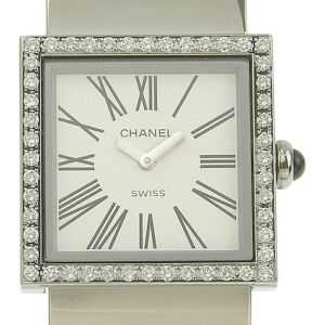 Chanel Mademoiselle Ladies Quartz Battery Watch Bezel Diamond White Dial 2 Hands H0830