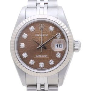 ROLEX Datejust 79174G Havana Carved Computer 10P Diamond K18WG White Gold x Stainless Steel Ladies 39157