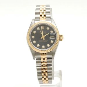 ROLEX Datejust Black Dial SS K18YG 10P Diamond Combination P Number Ladies AT Automatic Watch 79173G