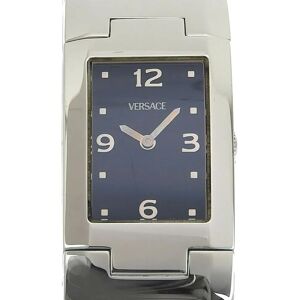 Versace stainless steel silver quartz analog display ladies black dial watch