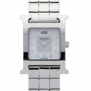 Hermes H Watch Medium 11P Diamond HH1.210 Women's SS Quartz Shell Dial