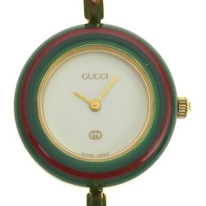 Gucci Change Bezel Watch 11/12 Gold Plated Swiss Made Quartz Analog Display White Dial Ladies