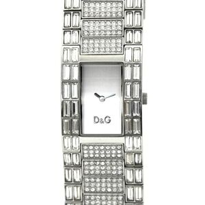 Dolce&Gabbana Silver Rhinestone SS D G Ladies Stainless Steel Quartz Square 2 Hands Analog