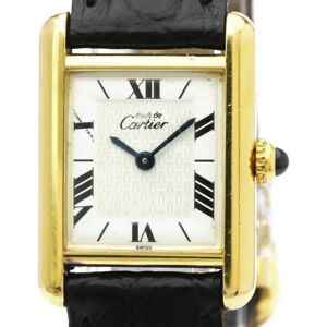 Cartier Must Tank Quartz Gold Plated Men's Dress/Formal, White