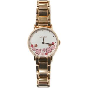 COACH Watch PERRY Quartz Round Case Tea Rose Detail Stainless Steel Gold Japanese