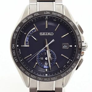 Seiko men's watch Brights SAGA235 black dial titanium dual time solar radio clock