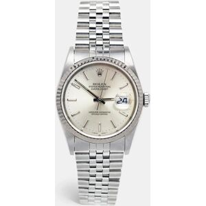 ROLEX Silver 18k White Gold Stainless Steel Datejust 16234 Men's Wristwatch 36 mm